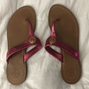 Tory Burch Cameron Metallic Pink Thong Sandals